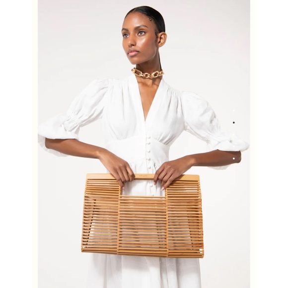 Cult Gaia Top Handle Bamboo Bag NWT Natural - Picture 2 of 8
